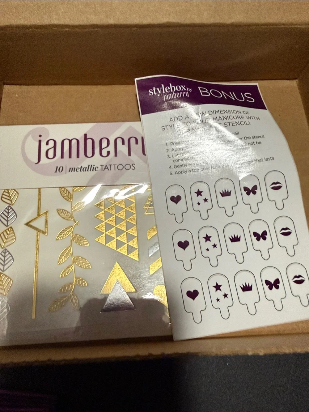Jamberry Nail Wraps Assorted Styles in Purple Packaging